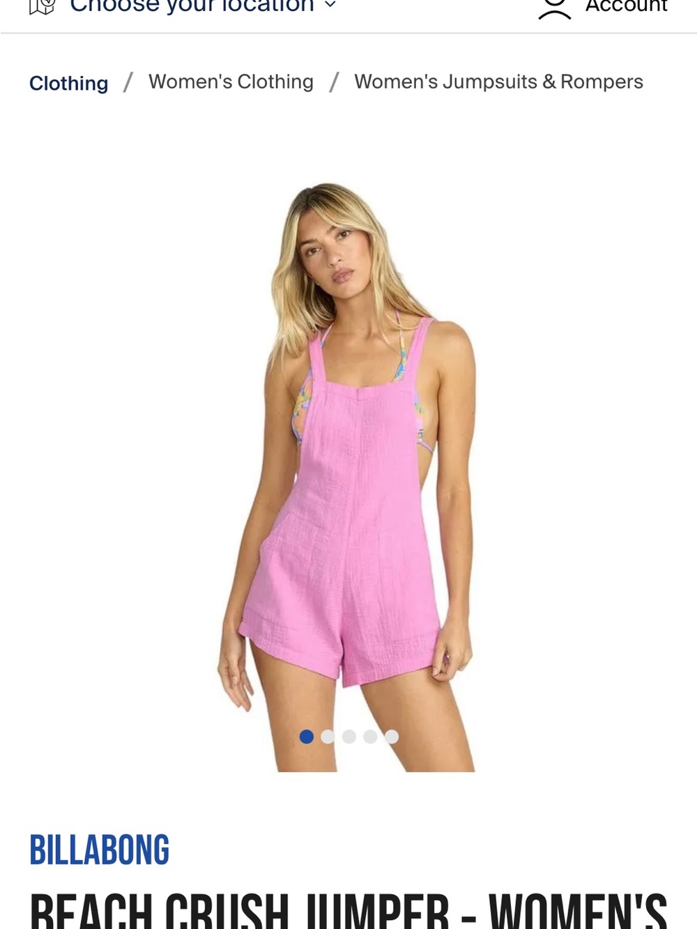 Billabong Pink Beach Crush Romper